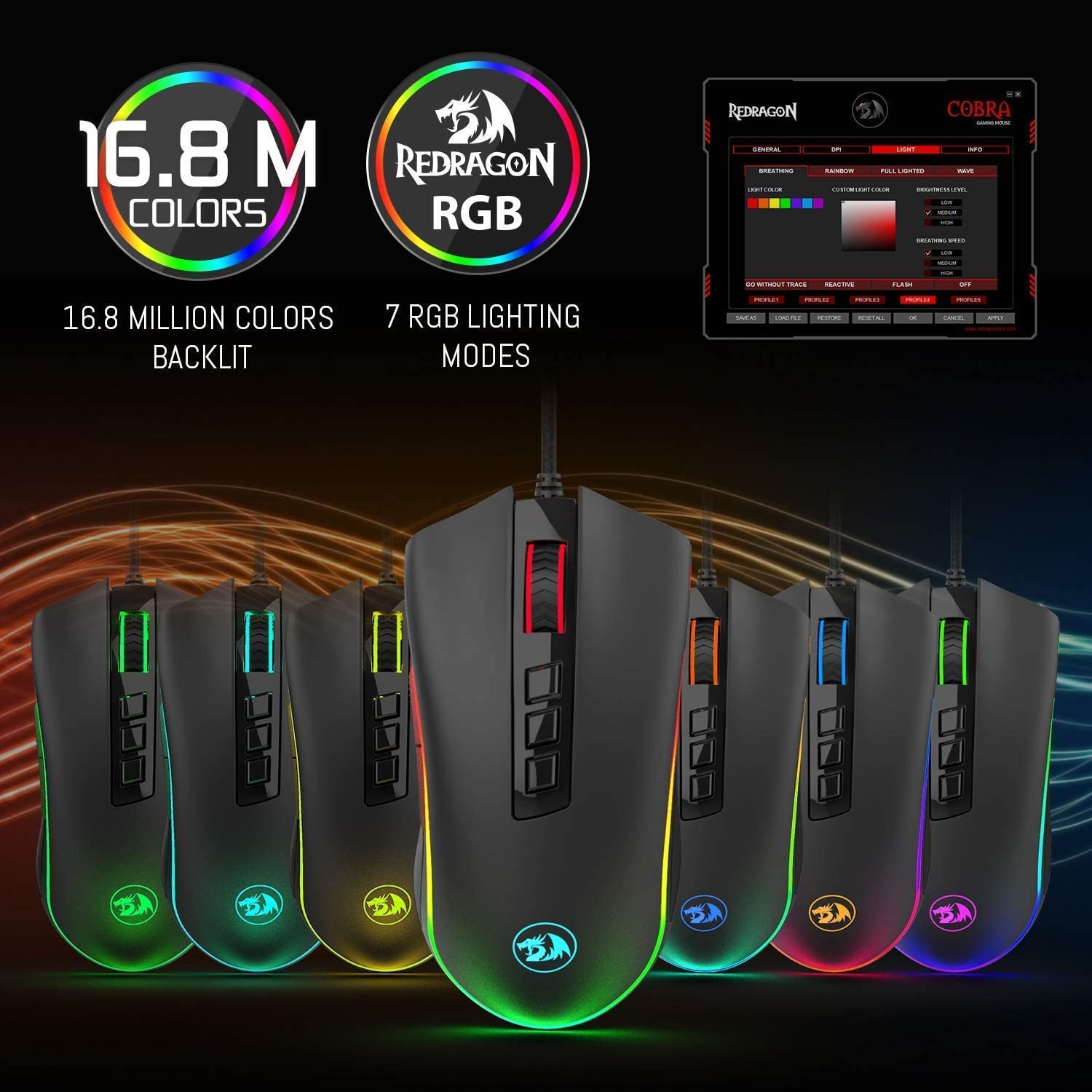 الالكترونيات :: أجهزة لابتوب و كمبيوتر :: اكسسوارات الكمبيوتر :: ماوس :: Redragon  M711 Cobra Gaming Mouse RGB Color Backlit, 10,000 DPI Adjustable,  Comfortable Grip - تسوق اون لاين في مصر افضل المنتجات من سوق رمان