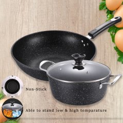 Gdeal GTE Set Of 2 Kitchen Non Stick Cookware Frying Pan Soup Wok With Lid Set Periuk Masakan