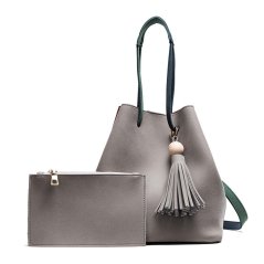 Gdeal 2-In-1 Korean Design Casual Solid Wood Vintage PU Leather Shoulder and Cross Body Tassel Bucket Bag (8204) - 3 Colors Available (RYL-197)