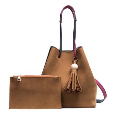 Gdeal 2-In-1 Korean Design Casual Solid Wood Vintage PU Leather Shoulder and Cross Body Tassel Bucket Bag (8204) - 3 Colors Available (RYL-197)