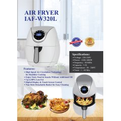 Hometech2u iSONIC 3.2L Multifunction Air Fryer Chicken Oil free Air Fryer Health Fryer Pizza Cooker Smart Touch LCD Electric Deep Airfryer IAF-W320L