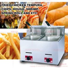 Hometech2u Commerical single/double tank LPG Gas Deep Fryer Stainless Steel Gas Frying Machine Oil fryer for chips/fried chicken