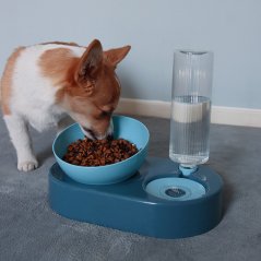 GTE Cat Double Bowl Automatic Drinking Dog Water Bowl Dual Use Pet Food Feeder