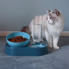 GTE Cat Double Bowl Automatic Drinking Dog Water Bowl Dual Use Pet Food Feeder