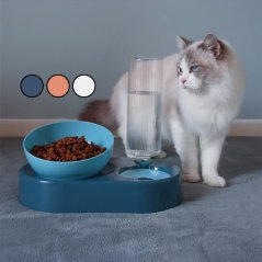 GTE Cat Double Bowl Automatic Drinking Dog Water Bowl Dual Use Pet Food Feeder