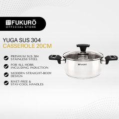 Fukuro Yuga 304 Stainless Steel Casserole With Lid - 20cm