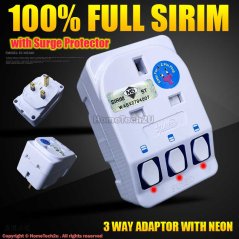 Hometech2u Eurosafe 3 Way Adaptor 13Amp Switch Socket witch Surge Protector, eRomman Marketplace