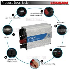 Hometech2u Lon Sam Car Power Inverter 300 Watt DC 12V to AC 220V +USB 5V
