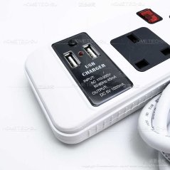 قابس مشترك كهرباء قابل للتمديد بــ 3 مقابس وبمنفذي USB طول 2 متر