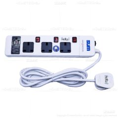 قابس مشترك كهرباء قابل للتمديد بــ 3 مقابس وبمنفذي USB طول 2 متر