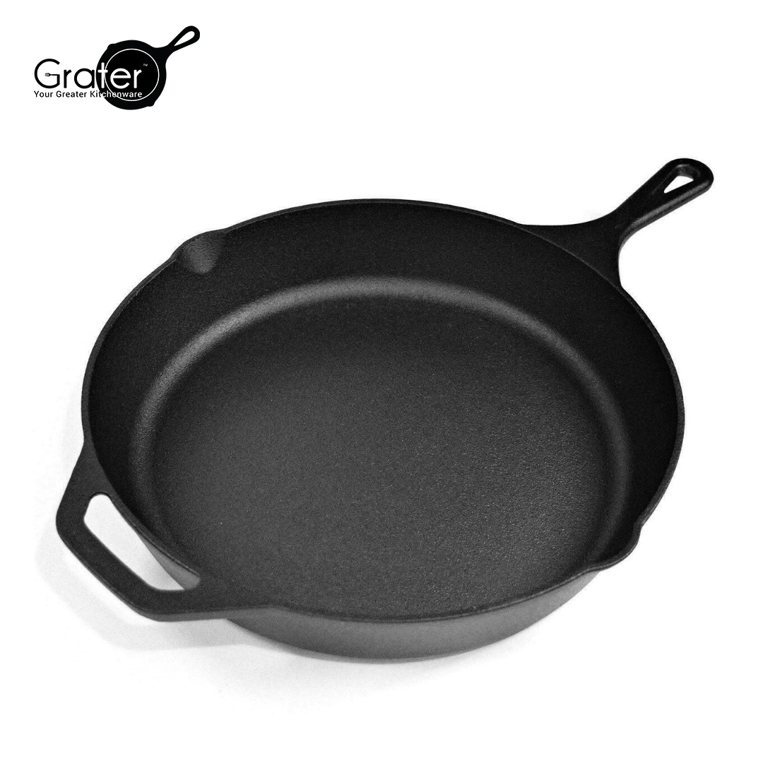 Buy Grater 12 Inch 30cm Large Cast Iron Skillet Pre Seasoned With Assist Handle Frying Pan Black Eromman