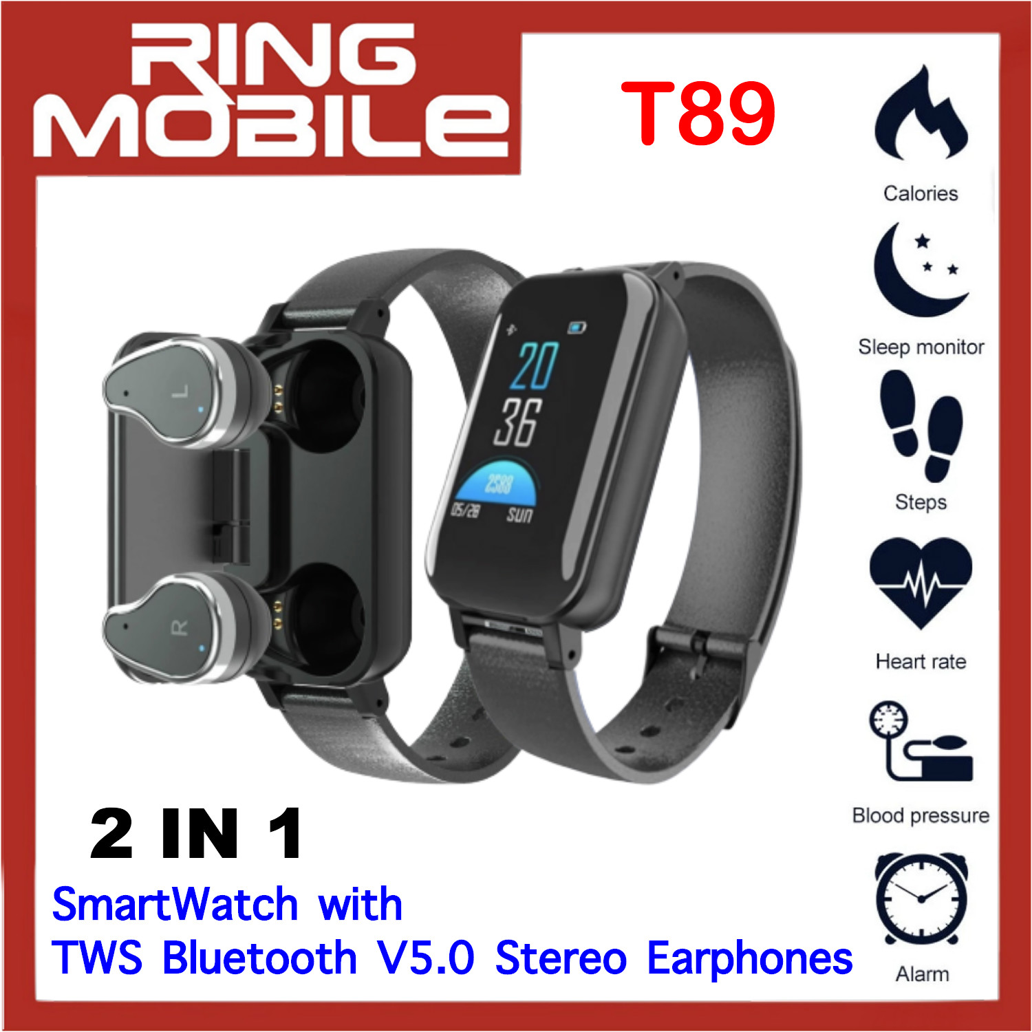 Buy Bdotcom T89 TWS SmartWatch Bluetooth Earphones | eRomman