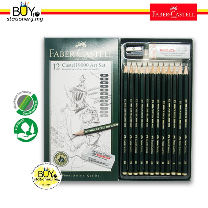 New FABER-CASTELL 9000 Art Set 12 Graphite Pencils in Slimflexi