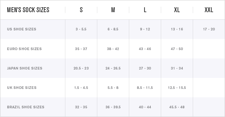 men's sock size chart