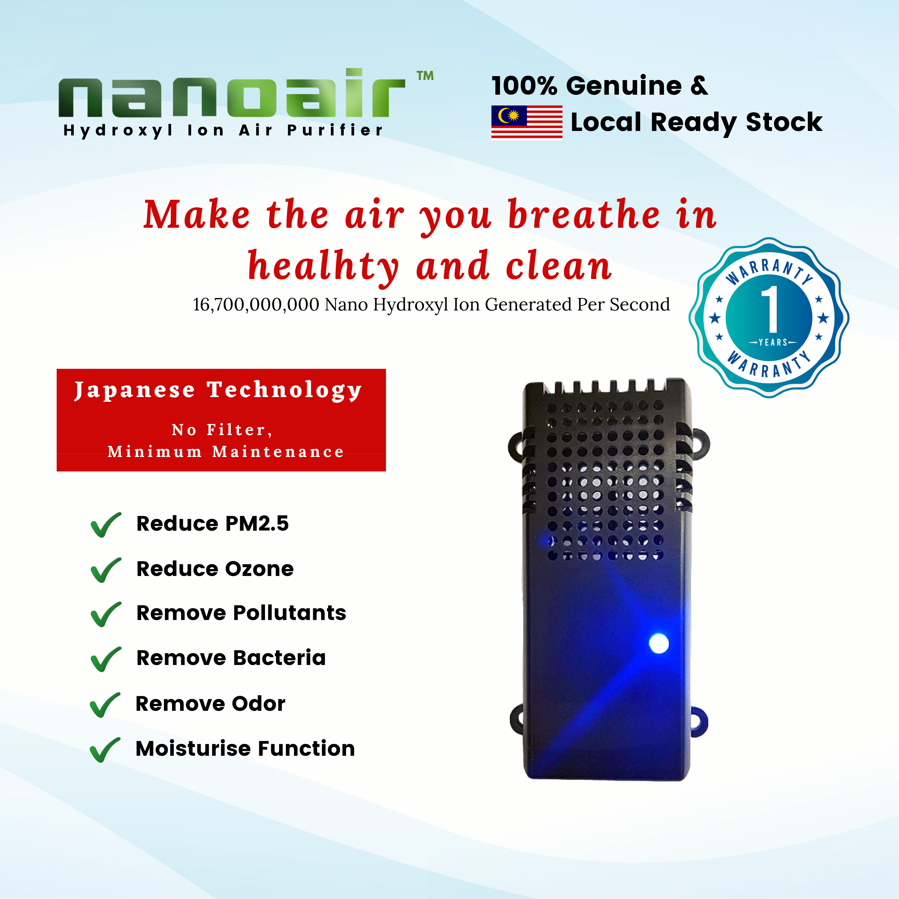 Nano ion air purifier