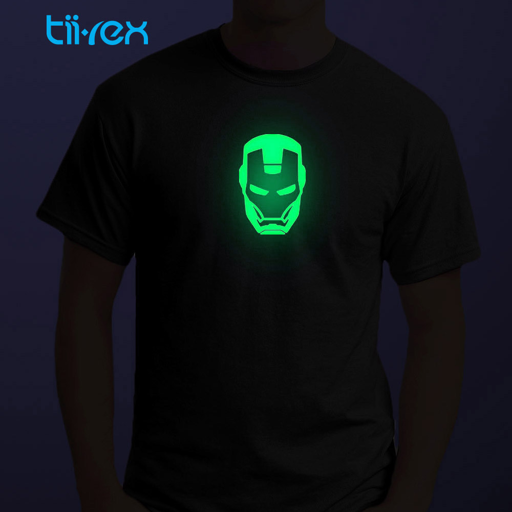 Round Neck T Shirt Unisex Iron Man Mask Glow in Dark 5 Sizes Black