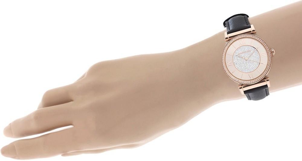 Michael Kors Womens Catlin Crystal Set Leather Watch MK2376 Black Rose