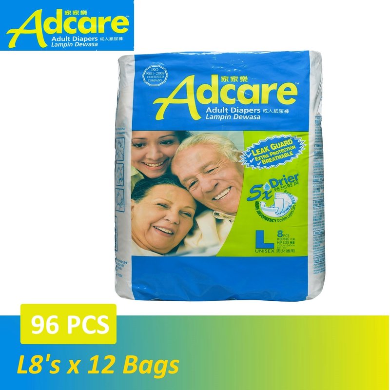 Buy Adcare Adult Diapers Leak Guard (L Size 8 PCS) x 12 BAGS Online