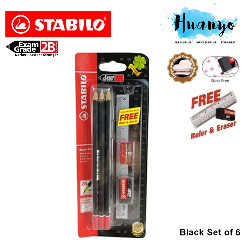 Sharpener Eraser STABILO Exam Grade HB Blister Pack of 4 Graphite Pencil