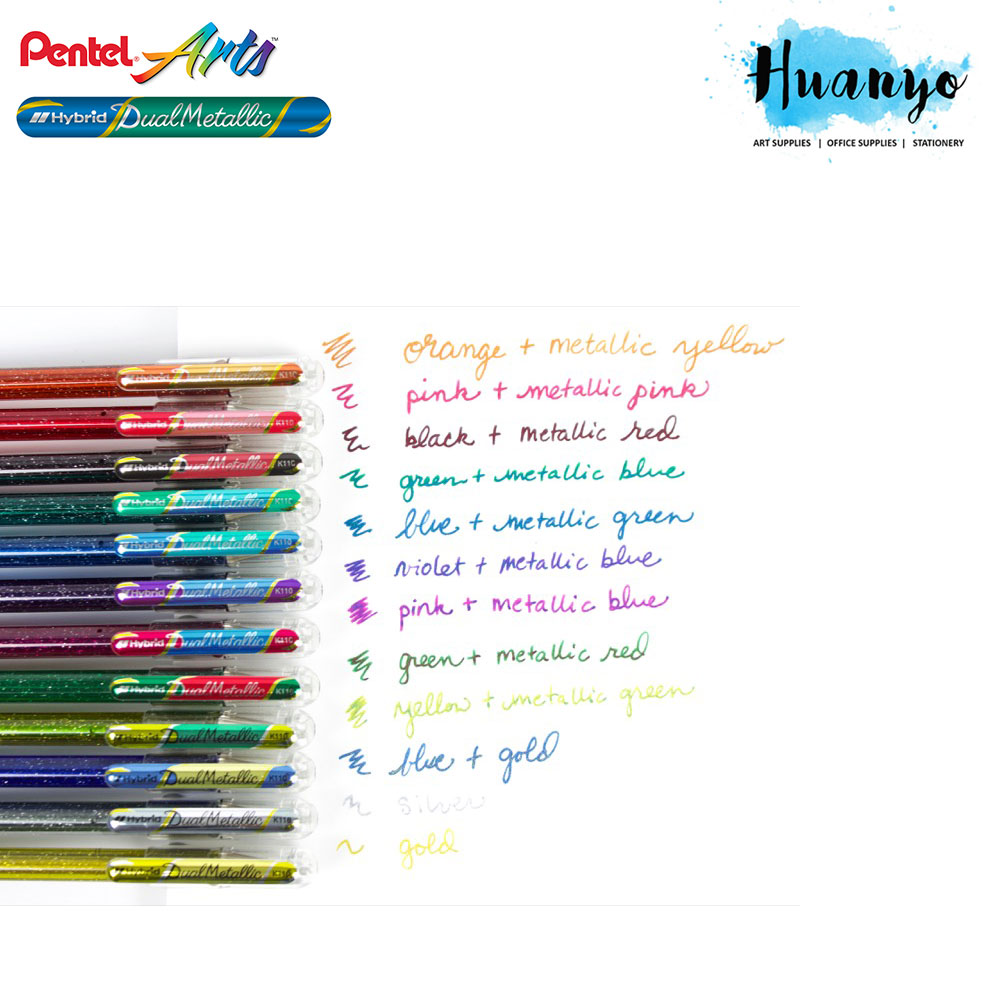 8-Color Standard Set - Pentel Hybrid Dual Metallic K110 1.0mm Gel Pens