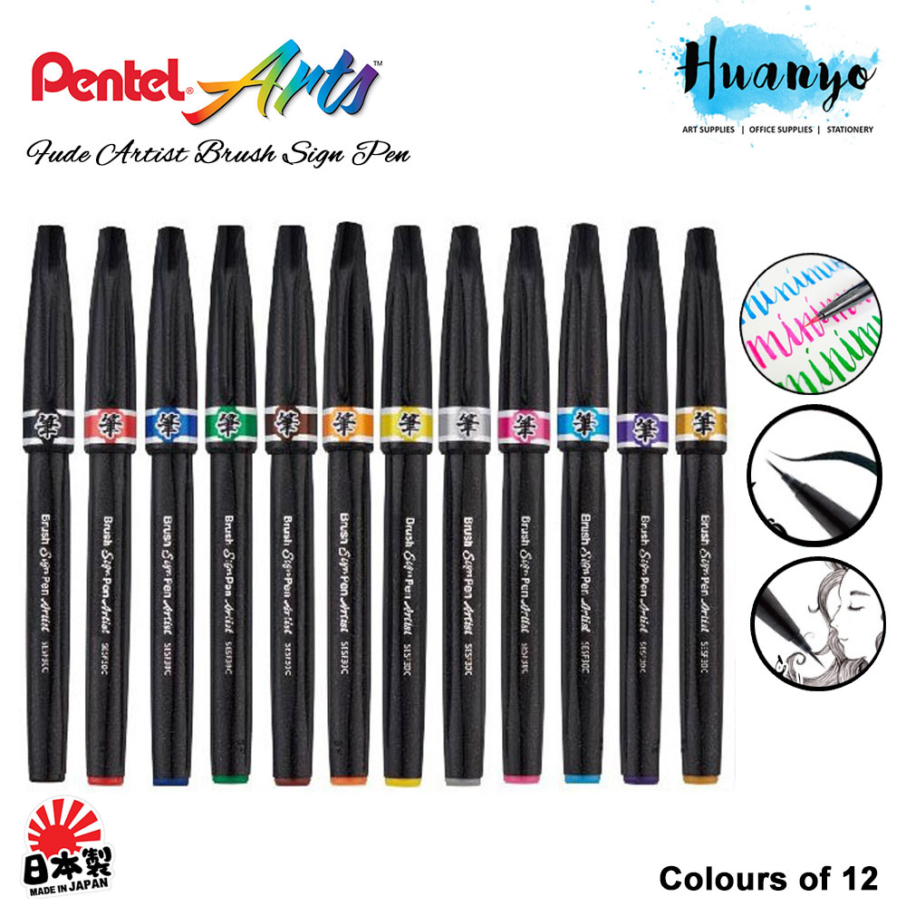assortiti 1 Pentel SESF30C Brush Sign Pen Artist Brush Tip Extra Fine Pocket 4 Pcs Black 