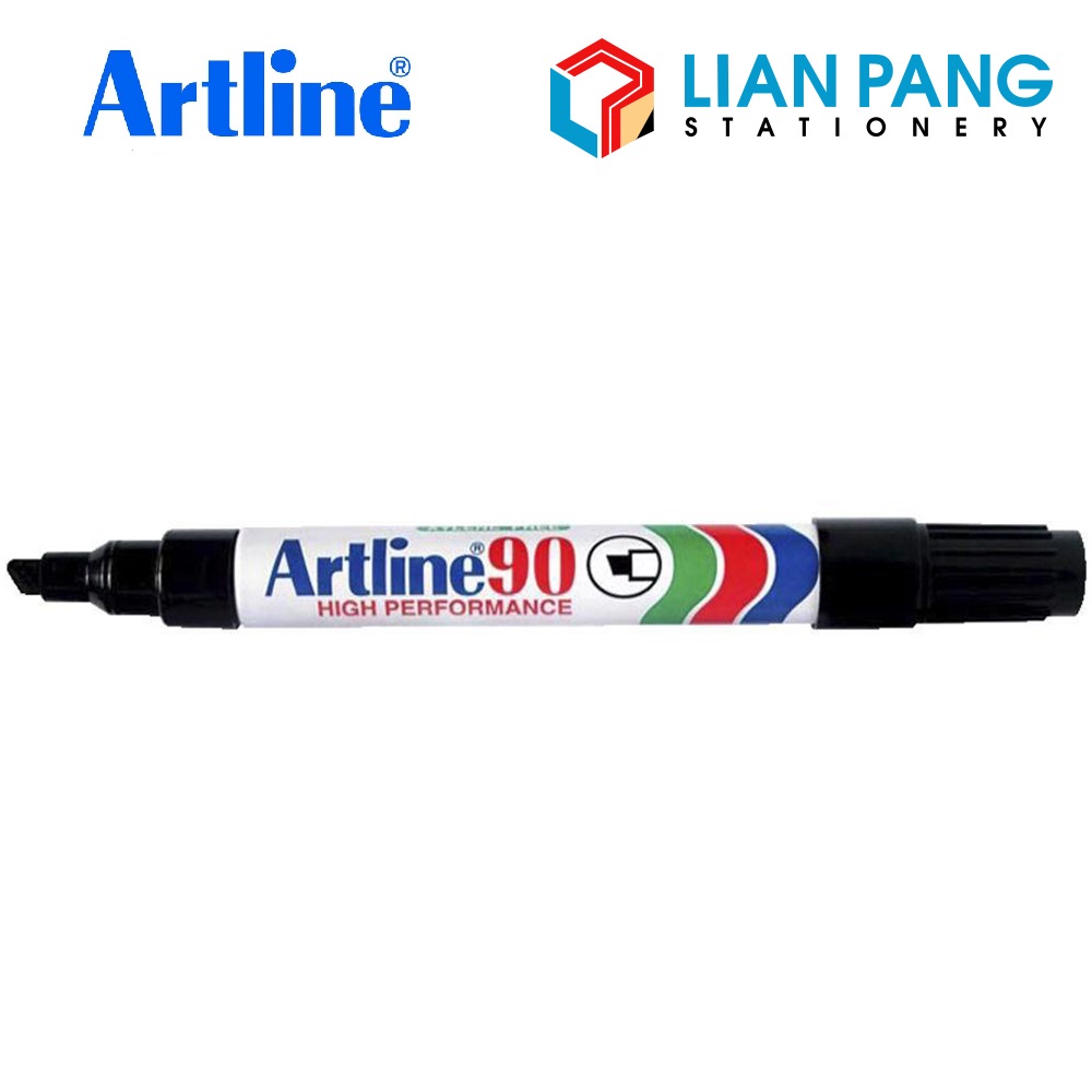 3 x Artline 90 EK-90 Quick Drying Permanent Marker Chisel Tip 2.0-5.0mm Blue 