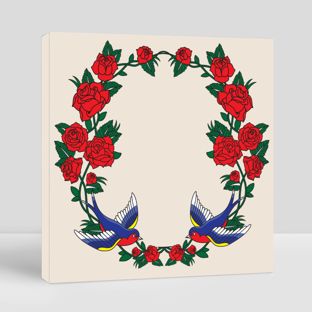 Buy Vector Old School Frame With Roses and Birds eRomman