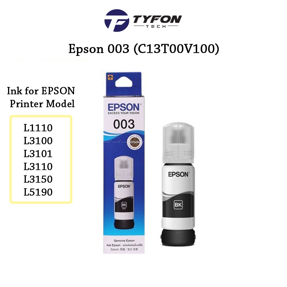 Buy Tyfontech EPSON V100 (003) Black Ink Bottle 65ml (C13T00V100) For Epson  EcoTank L1110 L3100 L3101 L3110 L3116 L3150 L3156 L5190 | eRomman