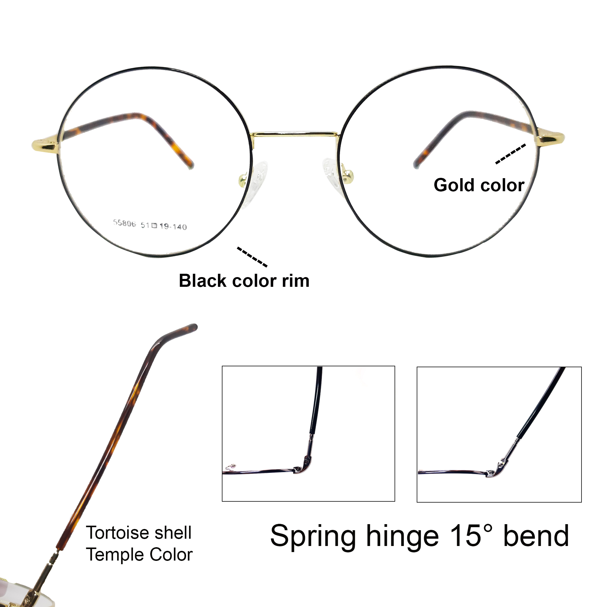 Buy Myopia Eyeglasses Korean rounded Gold Color Frame eRomman