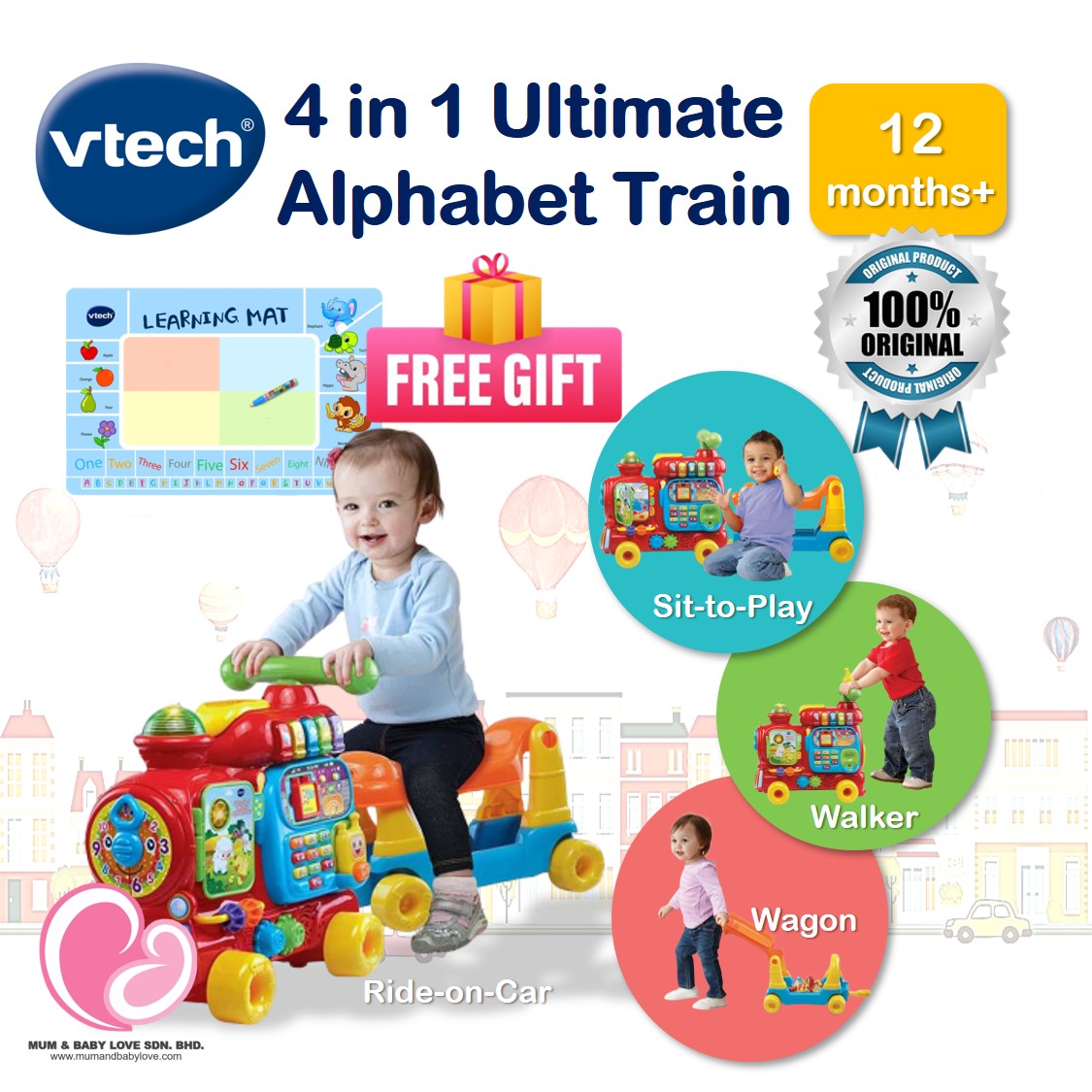Buy Mumandbabylove Vtech 4 in 1 Sit To Stand Ultimate Alphabet Train Ride On Car Learning Walker Wagon Red FREE GIFT eRomman