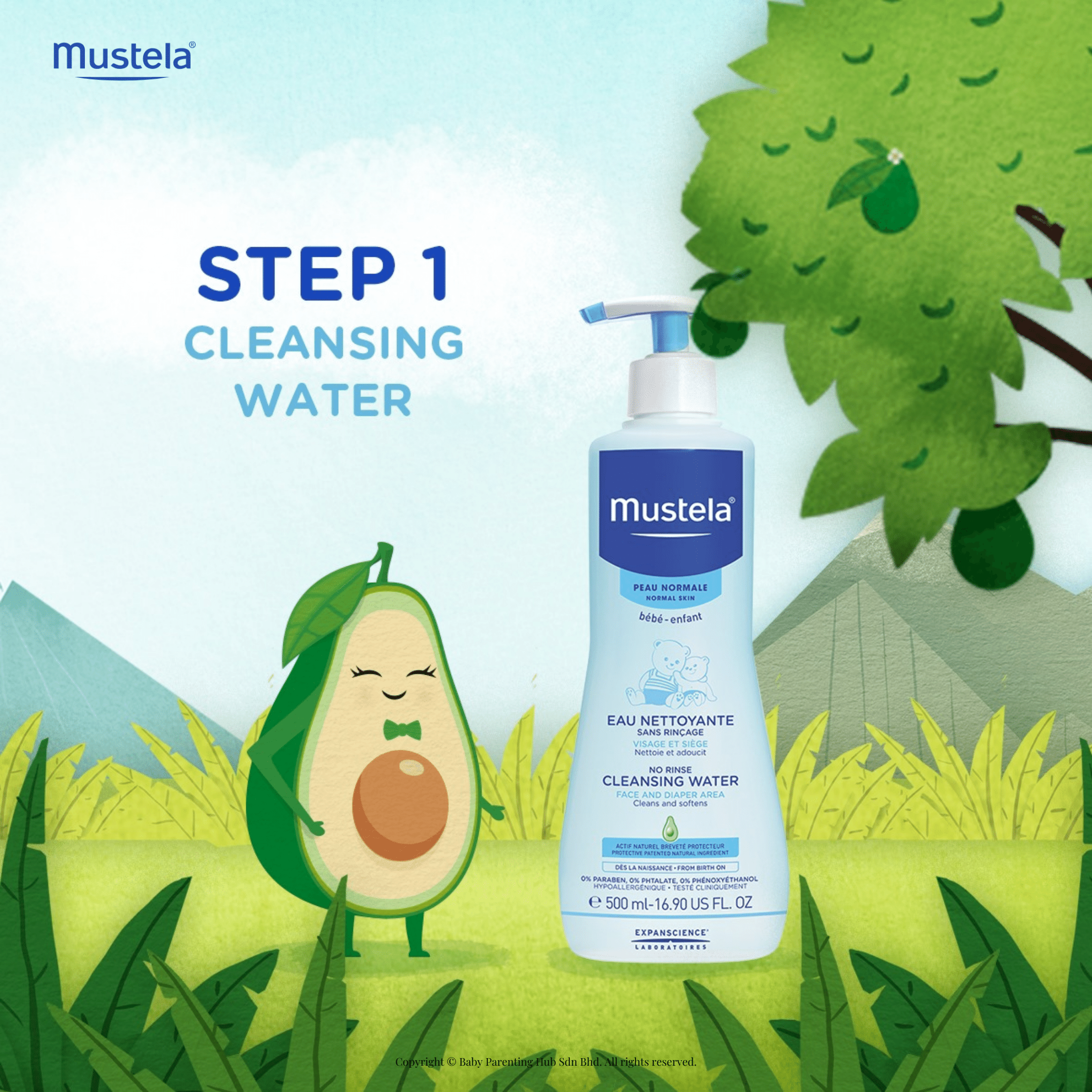 No-rinse baby Cleansing water with avocado