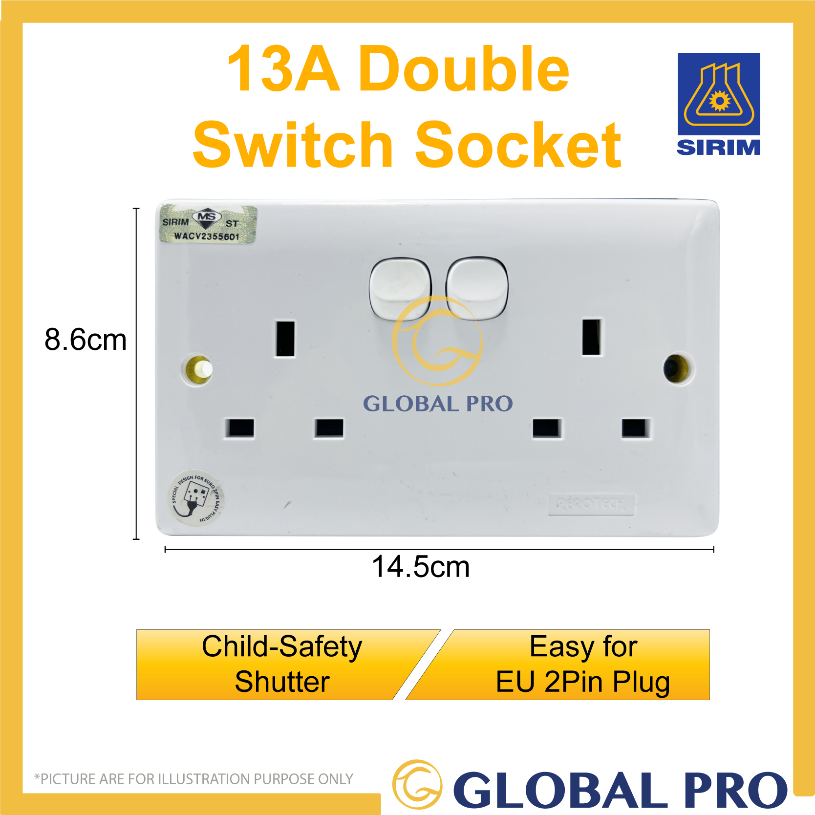 Buy Globalproofficial [SIRIM] 13A DOUBLE SWITCH SOCKET 2 Way Switch