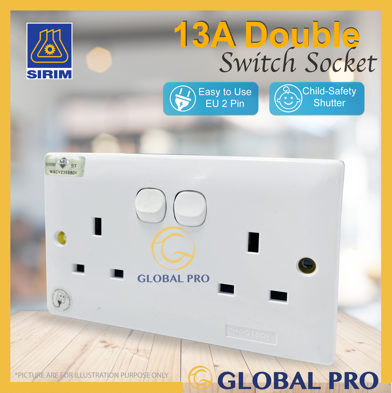 Buy Globalproofficial [SIRIM] 13A DOUBLE SWITCH SOCKET 2 Way Switch