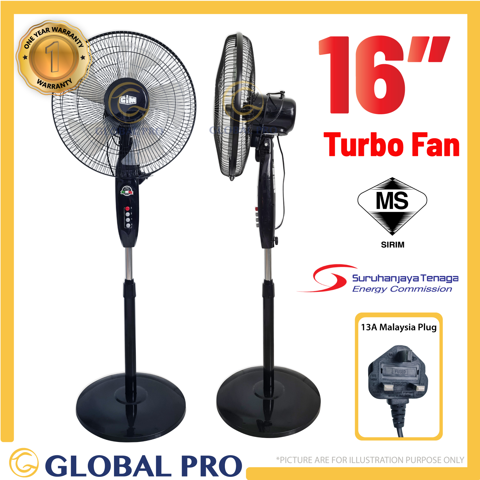 Turbo 16-inch Floor Fan 1pc