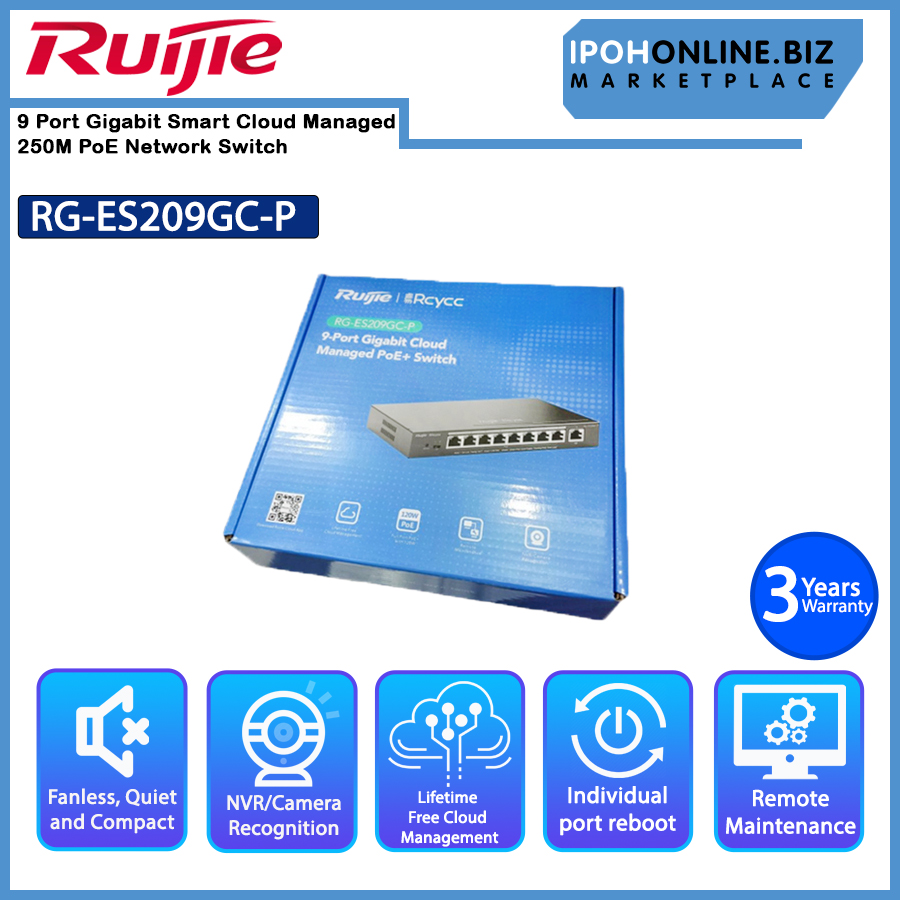 Ruijie 9-Port Gigabit Smart Cloud Managed PoE Switch