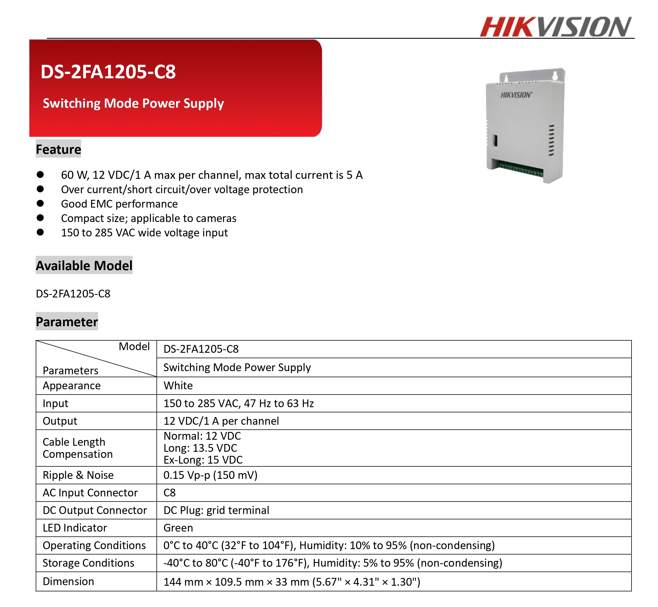 Buy HIKVISION DS2FA1205C8(UK) Multichannel SMPS 60W 12V