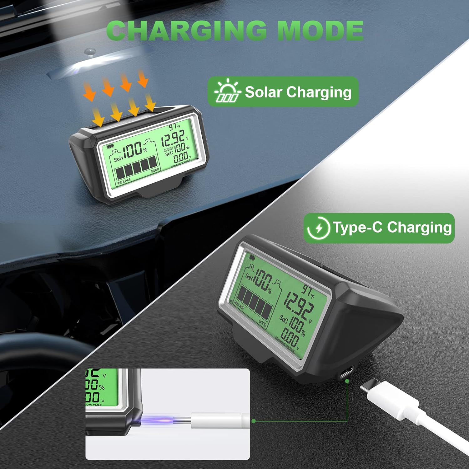 ANCEL BM300 12V Battery Monitor - Bluetooth 4.0 Automotive Voltmeter With Charging, Cranking