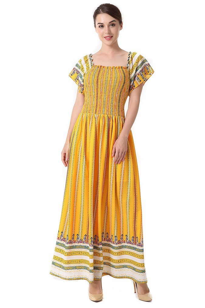 yellow boho maxi dress