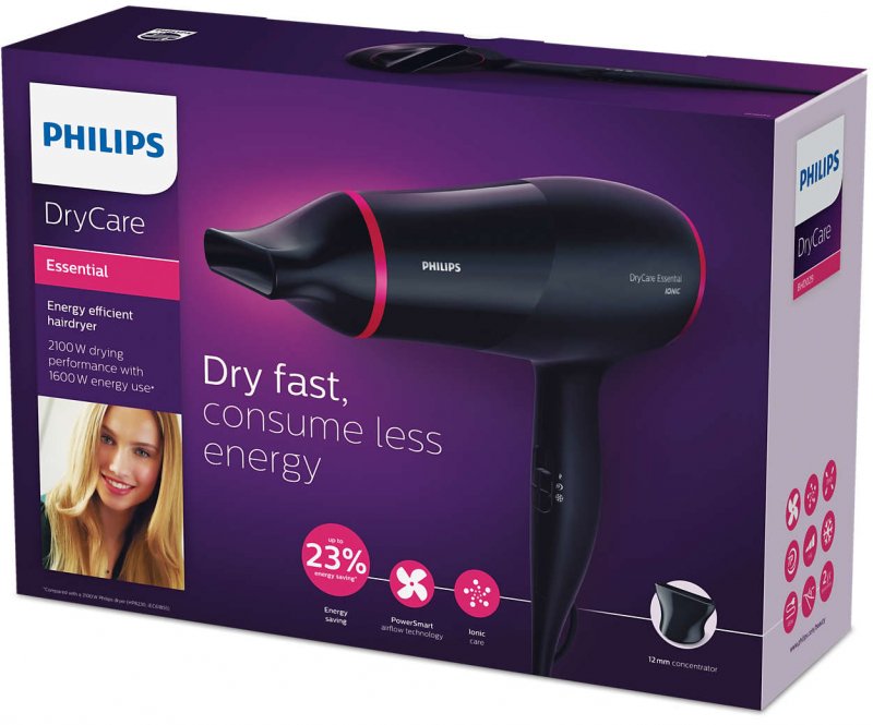 Buy Philips DryCare Essential 1600W Ionic Hair Dryer BHD029 (Black ...
