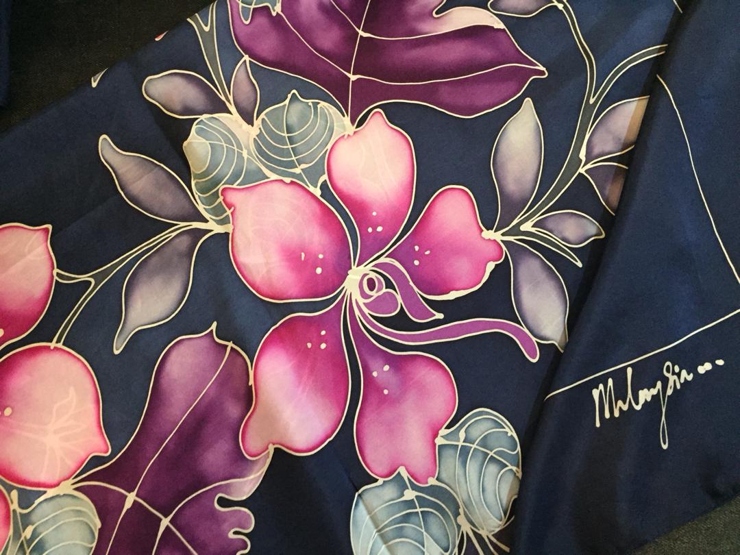 Buy Batik Silk Scarf-100%Handmade - Hand Drawn-100%Genuine Silk (Dark blue)  | eRomman