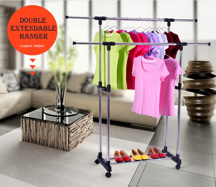 Buy Double Pole Clothes Hanger Rack Stand eRomman