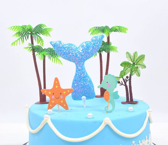 2pcslot Coconut Tree Cake Topper Decorating Tools Birthday Wedding Cake Decoration Baby Shower Kids Birthday Party Supplies