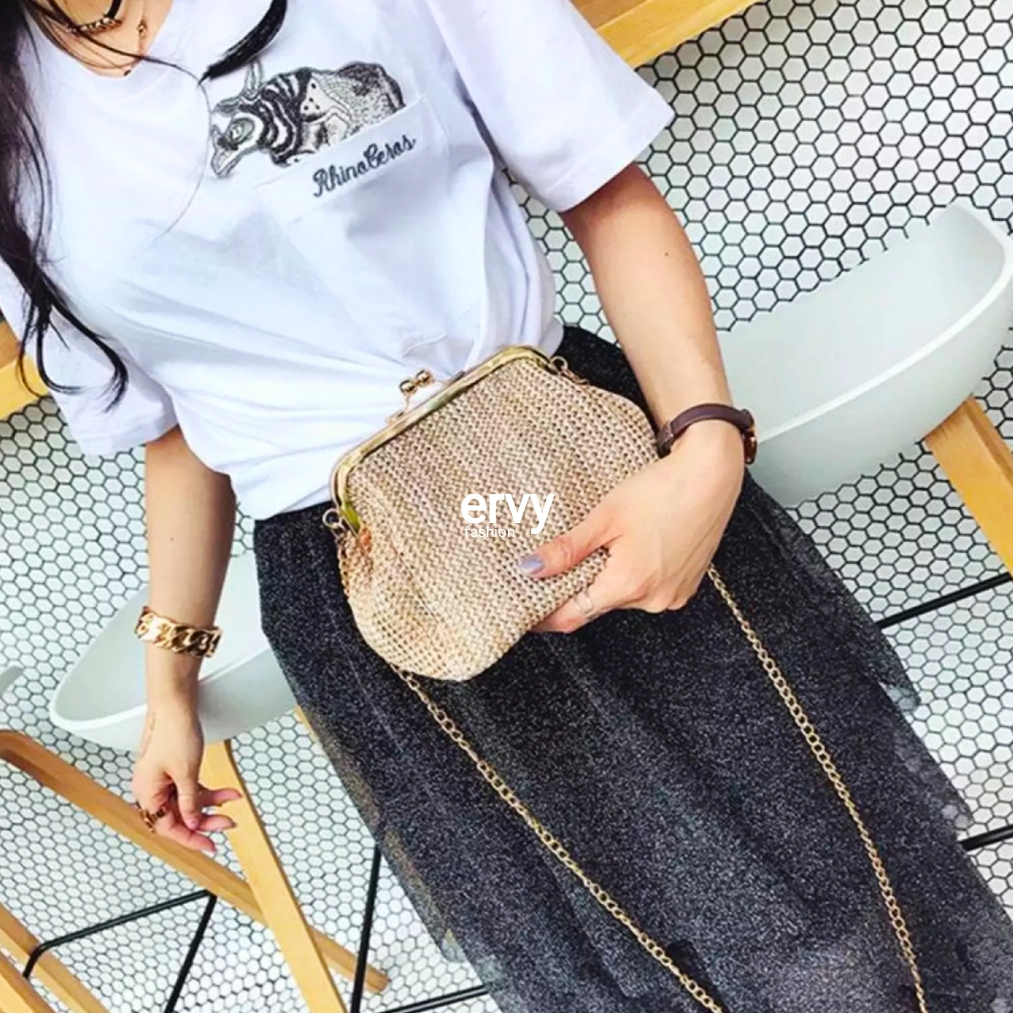 Buy Elegance Design Dinner Woven Straw bag Gold Chain Strap (3 Colors