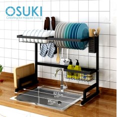 Osuki Stainless Steel Dish Drying Rack Sink Top Set 7 in 1 (Black)
