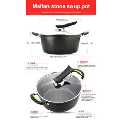 Gdeal GTE 4-In-1 Romani Medical Stone Cookware Soup Pot Wok Frying Pan With Lid (CW-7117)