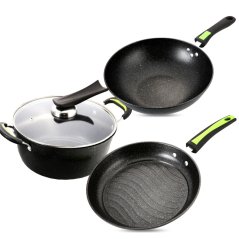 Gdeal GTE 4-In-1 Romani Medical Stone Cookware Soup Pot Wok Frying Pan With Lid (CW-7117)