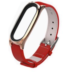 Leather Strap for Xiaomi Mi Band 6 ( Red & Rose Gold )