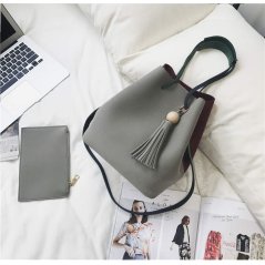 Gdeal 2-In-1 Korean Design Casual Solid Wood Vintage PU Leather Shoulder and Cross Body Tassel Bucket Bag (8204) - 3 Colors Available (RYL-197)