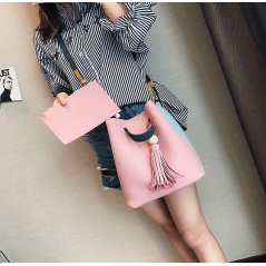 Gdeal 2-In-1 Korean Design Casual Solid Wood Vintage PU Leather Shoulder and Cross Body Tassel Bucket Bag (8204) - 3 Colors Available (RYL-197)