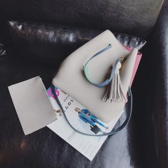 Gdeal 2-In-1 Korean Design Casual Solid Wood Vintage PU Leather Shoulder and Cross Body Tassel Bucket Bag (8204) - 3 Colors Available (RYL-197)